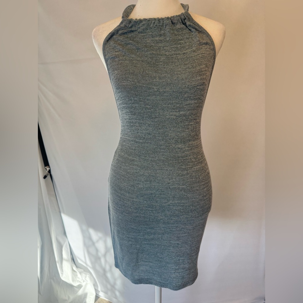 SHEIN size XS Light blue -grey halter tie top, short knit  dress with open back